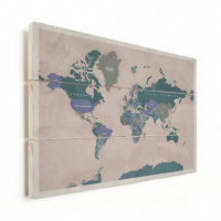 Wereldkaart Aardrijkskundig Groentinten Diagonale Strepen - Horizontale planken hout 120x80