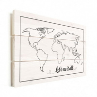 Wereldkaart Let's See It All Zwart - Verticale planken hout 90x60
