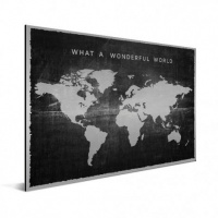 Wereldkaart What A Wonderful World Zwart - Wit aluminium 90x60