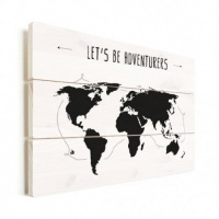 Wereldkaart Let's Be Adventurers Zwart - Horizontale planken hout 90x60