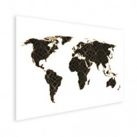 Wereldkaart Geometrische Gouden Lijnen Zwart - Houten plaat 120x80