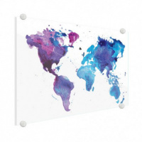 Wereldkaart Paarstint Aquarel - Plexiglas 40x30