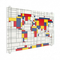 Wereldkaart Mondriaan - Plexiglas 90x60