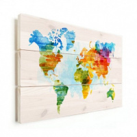 Wereldkaart Ecoline Kleuren - Verticale planken hout 40x30