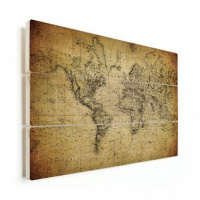 Wereldkaart Back In The Day - Horizontale planken hout 90x60