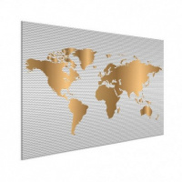 Wereldkaart Golden Waves - Wit aluminium 40x30