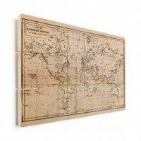 Wereldkaart Magnetische Curven - Horizontale planken hout 80x60