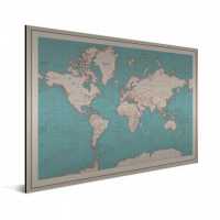 Wereldkaart Aardrijkskundig Rode Grenzen - Wit aluminium 90x60