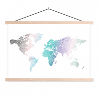 Wereldkaart Fingerprints Gekleurd - Schoolplaat 90x60