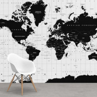 Wereldkaart Zwart Aardrijkskundig - Vinylbehang 265x400