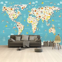 Wereldkaart Spot Alle Dieren - Airtex behang 265x400