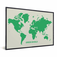 Wereldkaart Create A Green World - Zwarte lijst, Geen passe partout 40x30