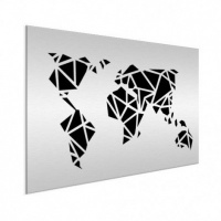 Wereldkaart Geometrische Vakken - Geborsteld aluminium 100x50
