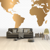 Wereldkaart Golden Dots - Vinylbehang 265x350