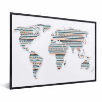 Wereldkaart Zuid-Amerikaans Patroon - Zwarte Lijst 40x30