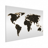 Wereldkaart Geometrische Gouden Lijnen Zwart - Geborsteld aluminium 120x90