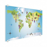 Wereldkaart Onze Bewoners Prent - Plexiglas 120x80
