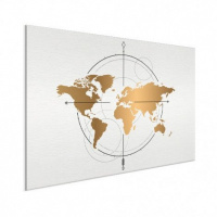 Wereldkaart Golden Compass - Wit aluminium 60x40