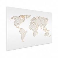 Wereldkaart Geometrische Gouden Lijnen Grijs - Wit aluminium 120x80