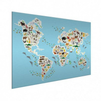Wereldkaart Dieren Van De Wereld - Geborsteld aluminium 90x60