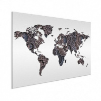 Wereldkaart Circelpatroon Diagonale Lijnen Paarstint - Geborsteld aluminium 80x60