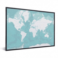 Wereldkaart Pastel Zee Winter - Zwarte lijst, Passe partout zwart 40x30