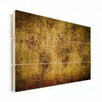 Wereldkaart Getekend - Horizontale planken hout 120x80