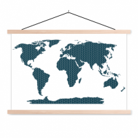 Wereldkaart Kruisjespatroon Blauw - Schoolplaat 60x40