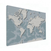 Wereldkaart Perspectief Blauwtint - Canvas 40x30