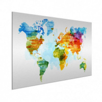 Wereldkaart Ecoline Kleuren - Wit aluminium 60x40