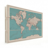 Wereldkaart Aardrijkskundig Rode Grenzen - Horizontale planken hout 90x60