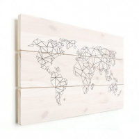 Wereldkaart Geometrische Lijnen - Verticale planken hout 40x30