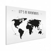Wereldkaart Let's Be Adventurers Zwart - Geborsteld aluminium 60x40