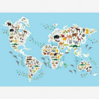 Wereldkaart Dieren Van De Wereld - Poster 120x90