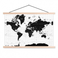 Wereldkaart Zwart Aardrijkskundig - Schoolplaat 60x40