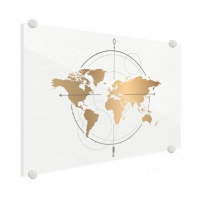 Wereldkaart Golden Compass - Plexiglas 80x60