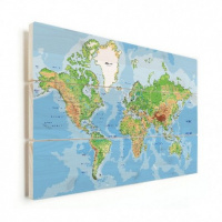 Wereldkaart Aardrijkskundig Origineel - Horizontale planken hout 80x60