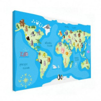 Wereldkaart Vrolijke Dieren Van De Wereld - Canvas 120x80