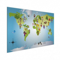 Wereldkaart Onze Bewoners Prent - Wit aluminium 60x40
