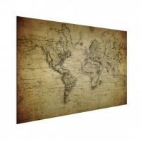 Wereldkaart Back In The Day - Wit aluminium 120x80