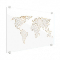 Wereldkaart Geometrische Gouden Lijnen Grijs - Plexiglas 80x60