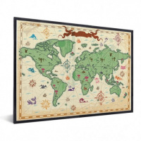 Wereldkaart Van Vroeger - Zwarte lijst, Passe partout zwart 40x30