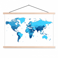 Wereldkaart Blauwtinten - Schoolplaat 90x60