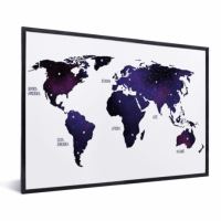 Wereldkaart Stars And Continents Paarstint - Zwarte lijst, Geen passe partout 40x30