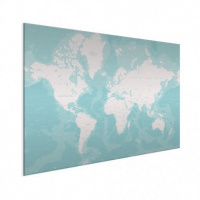 Wereldkaart Pastel Zee Winter - Wit aluminium 120x80