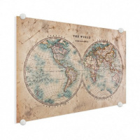 Wereldkaart Historisch Tweedelig - Plexiglas 120x90