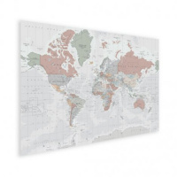 Wereldkaart Aardrijkskundig Lichte Tinten - Poster 120x90