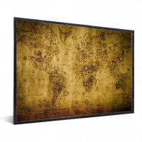 Wereldkaart Getekend - Zwarte Lijst 40x30