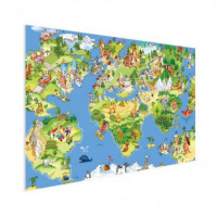 Wereldkaart Prent Dieren En Bezienswaardigheden - Poster 120x80