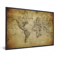 Wereldkaart Back In The Day - Zwarte lijst, Geen passe partout 40x30